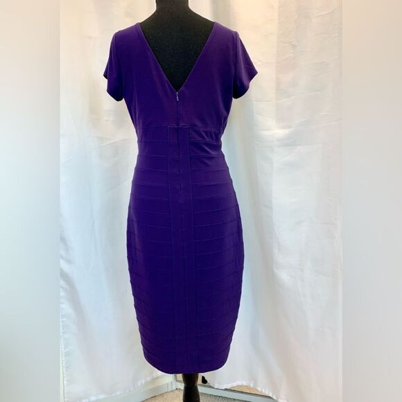 Frank Lyman purple short sleeve bodycon midi dress Sz 10 wedding guest formal - Picture 5 of 13